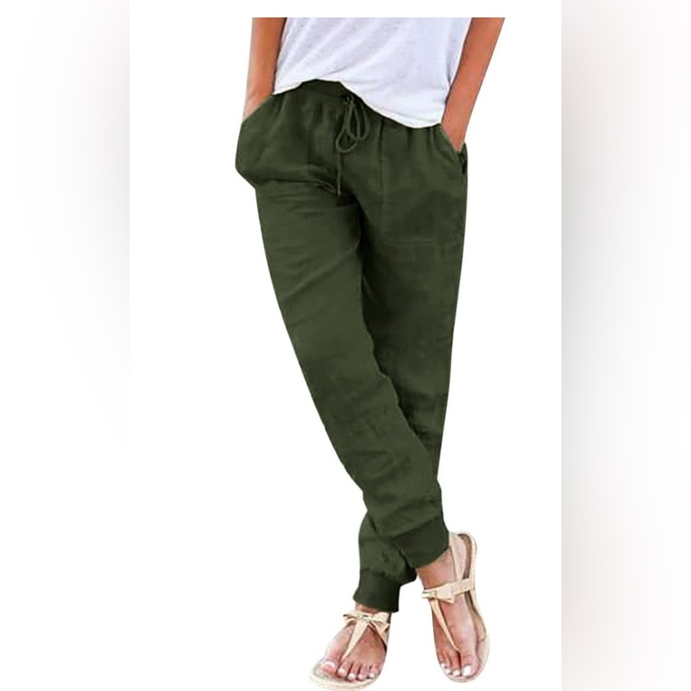 Olive Green Linen Pants-unbranded